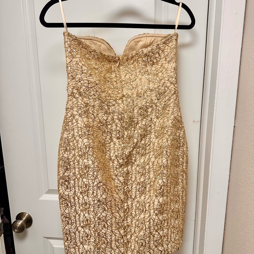 Cocktail Dress-Gold Sequin and Lace Strapless Dress -WOW Couture - Picture 3 of 6